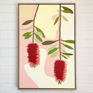 "Bottle Brush" - 24x36" framed acrylic on canvas painting